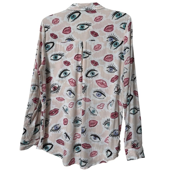 Milk & Honey Eye Print Button Down Blouse M - Picture 2 of 5